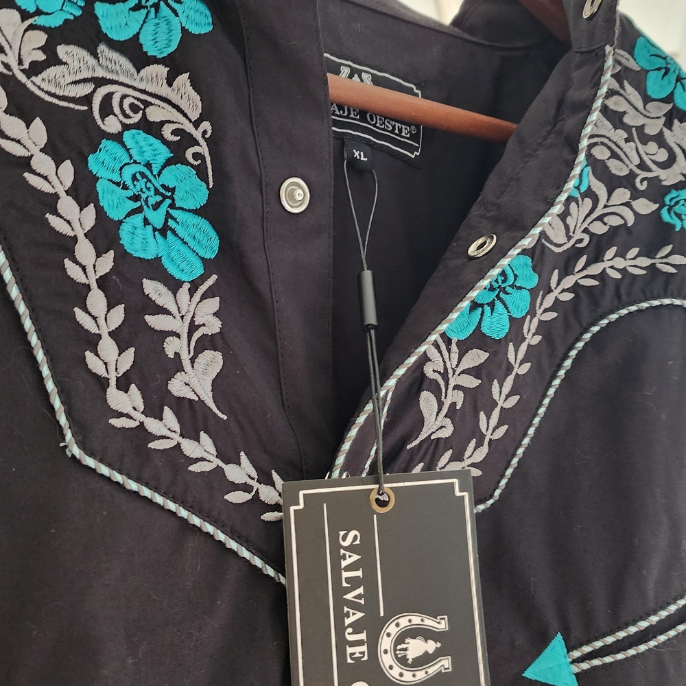 Black Shirt with Blue Embroidery
